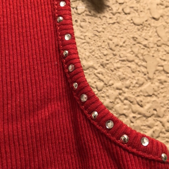 NWOT Hannah Diamond & Stud Accented Tank Top. Red. Small. Great Holiday Wear. - Picture 7 of 11
